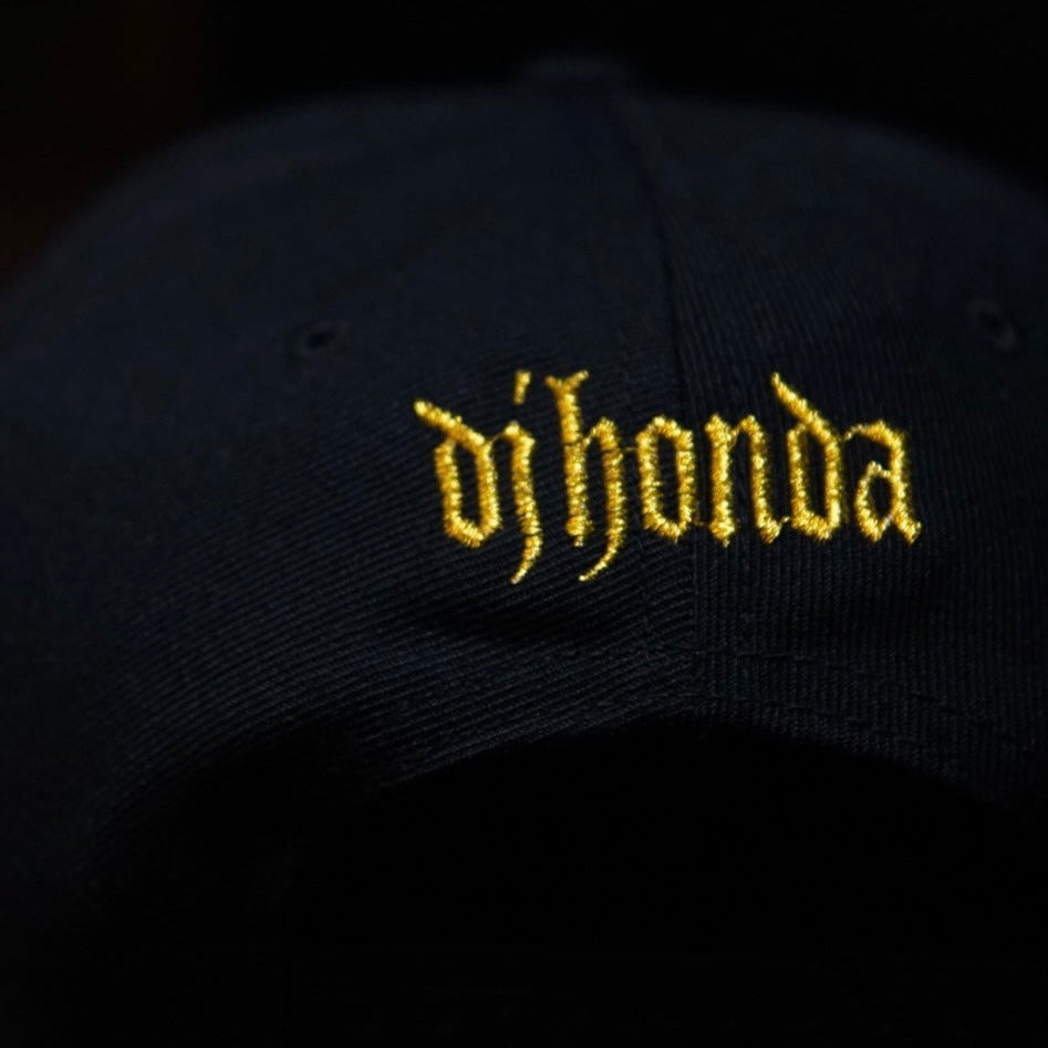 dj honda originals baseball cap "black x gold" — h刺繍 / h logo